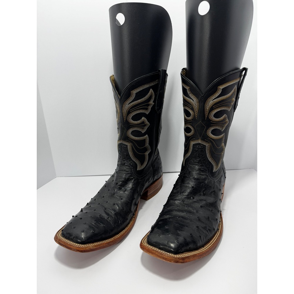 EUC Rios of Mercedes Mens Full Quill Ostrich Square Toe Western Boots Black 13 D